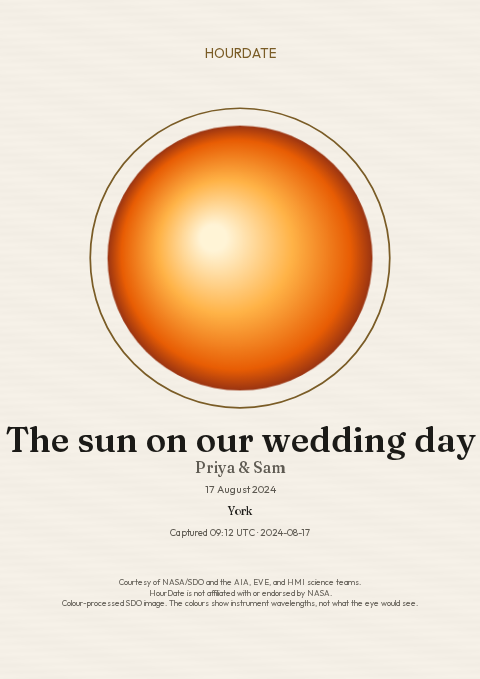 Preview of a The Sun That Day print with capture time in UTC