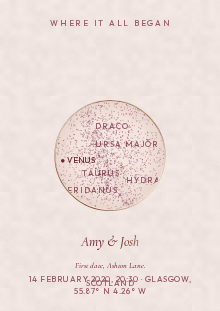 First Dance star map style: Blush paper and burgundy, set like a wedding card.