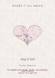 Kept star map style: A heart-shaped chart for two names. No photograph.